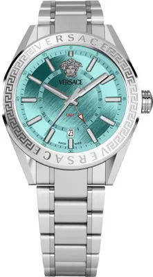 Obrázek produktu pro Versace VEAFA0324 V-Code GMT světle modré stříbrné pánské hodinky z nerezové oceli NEW