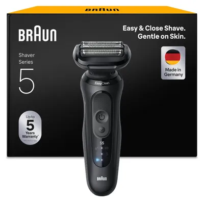 Image de Braun Series 5 Rasoir, rasoir électrique pour hommes avec batterie de 50 min, rasoir, rasoir sans fil sur peau humide ou sèche, étanche, fabriqué en Allemagne