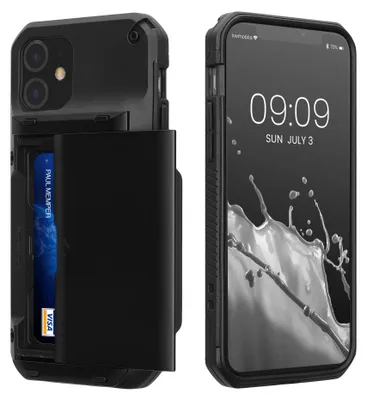 Produktbild von kwmobile Premium Handyhülle kompatibel mit Apple iPhone 11 Hülle - Smartphone Schutzhülle mit Kartenfach für bis zu 4 Karten - Schwarz