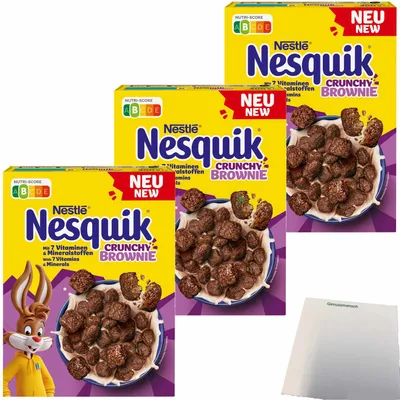 Produktbild von NESQUIK Crunchy Brownie knusprige Frühstücks-Cerealien Schokolade 3er Pack (3x300g Packung) + usy Block