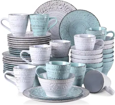 Immagine prodotto di Servizio da tavola Regal – 48 pezzi – 12 persone – Bianco/blu – Vetroceramica – Piatti piani e piatti da portata
