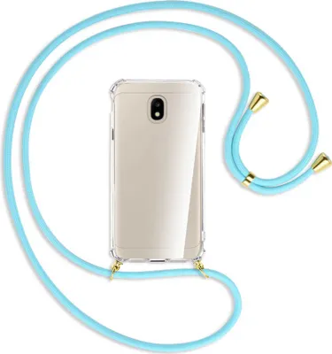 Produktbild von Handykette Backcover-Schutzhülle mit Band (Metall goldfarben) für Samsung Galaxy J3 2017 - himmelblau