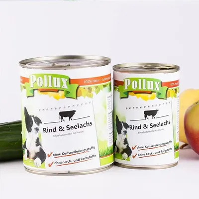 Produktbild von Pollux Nassfutter Rind & Seelachs für Hunde, Dosenfutter 800 g