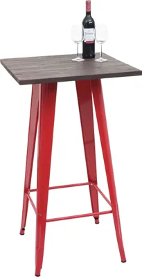 Produktbild von Barový stôl HWC-A73 vrátane drevenej dosky, bistro stôl barový stôl, kovový priemyselný dizajn  107x60x60cm ~ červená