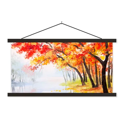 Produktbild von MuchoWow® Textilposter Gemälde - Herbst - Bäume - Wasser - Ölfarbe 60x30 cm mit schwarzem Rahmen - Textilien