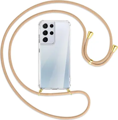 Produktbild von Handykette Backcover-Schutzhülle mit Band (Metall goldfarben) für Samsung Galaxy S21 Ultra 5G - beige