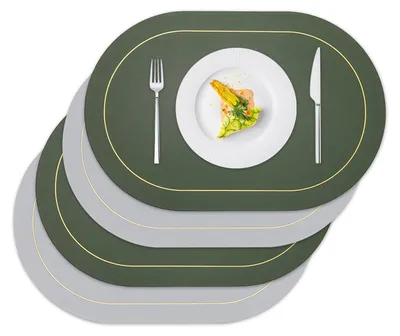 4er-Set ovale PU-Leder Platzsets, doppelseitig, hitzebeständig, 45x30 cm