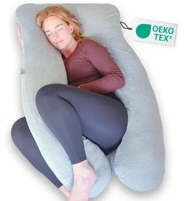 Produktbild von Ella Schwangerschaftskissen, Seitenschläferkissen mit waschbarem Bezug Komfortkissen, Stützt Nacken, Rücken, Hüften, Beine ideal für Schwangere, Seitenschläfer, U-förmiges Kissen - Hellgrau – PP-K-U