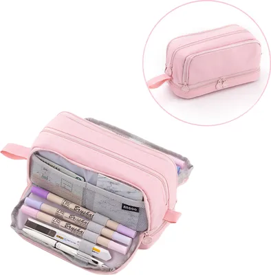 Obrázek produktu pro Penál 3 oddělení Školní Penál Velký úložný Shrine Box pro chlapce a dívky, multifunkční Penál (růžová)