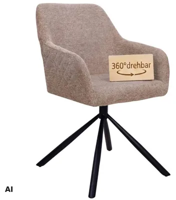 Produktbild von Esszimmerstuhl Cuneo Light Brown – Drehbar, Polsterstuhl mit Armlehne & Metallbeinen