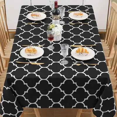 Produktbild von Famanu Tischdecke abwaschbar, rechteckig, 140 x 200 cm, polyester, wasserabweisend, marokkanisches Muster, schwarz