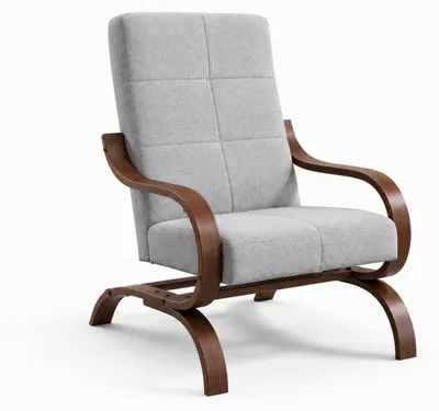 Zdjęcie produktu dla Fotel Relaxo wypoczynkowy salon drewno orzech materiał szary BS