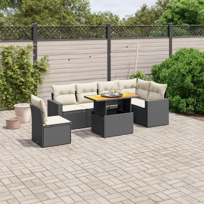 Produktbild von 7-tlg. Garten-Sofagarnitur - mit Kissen Schwarz Poly Rattan - Gartenmöbelset 3271336
