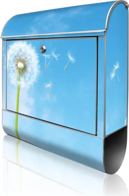 Produktbild von banjado Design Briefkasten Stahl silber mit Zeitungsfach pulverbeschichtet "Dandelion" 38x46x12,5cm & 2 Schlüssel - Postkasten A4 Einwurf inkl. Montagematerial [BK 10174]
