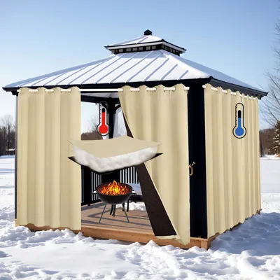 Produktbild von Topchances Outdoor Vorhänge Thermo-Außenvorhänge für den Winter,  Dicke Wasserdichte Winddichte Verdunkelung Gardinen für Veranda/Pergola/Cabana,Beige,132x213cm