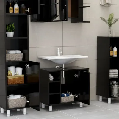 Produktbild von Hochwertigen Möbel Badezimmerschränke - Schwarz Badezimmerschrank Schwarz 60x32x53,5cm Holzwerkstoff NEU7871884