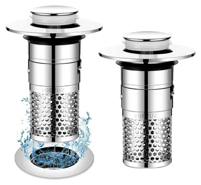 Produktbild von 2 Stück Waschbeckenstöpsel aus 304 Edelstahl mit Pop-Up-Design für Abflüsse von 32-40 mm