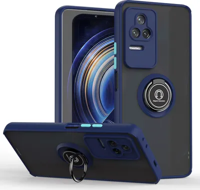 Produktbild von Redmi K50 Hülle, Ring Halter Ständer Matte Transluzent TPU Rahmen Stoßfest Schutzhülle für Xiaomi Redmi K50 / K50 Pro Blau