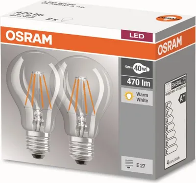 Produktbild von Osram Base Classic A, 4 W, 40 W, E27, 470 lm, 10000 h, Warmweiß