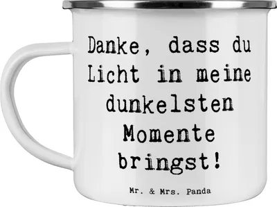 Produktbild von Mr. & Mrs. Panda Kaffeepott Spruch Herztherapeut Licht - Weiß - Geschenk, Haferl, Aufmerksamkeit, Teetasse, Unterstützung, Emaille Becher, Therapeut, Geschenke, Pott