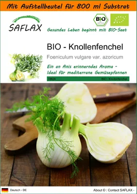 Produktbild von SAFLAX - Garden in the Bag - BIO - Knollenfenchel - 100 Samen - Mit Anzuchtsubstrat im praktischen, selbst aufstellenden Beutel - Foeniculum vulgare
