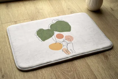 Produktbild von Badteppich Saugfähige - Badezimmer Teppich - Rutschfester Badvorleger Badematte - 90x60 cm - Monstera Katzen