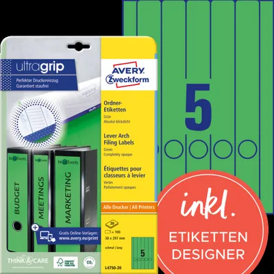 Obrázok produktu pre Avery Border Binder Labels, Green 38 x 297mm (20), 20 listy, 38 x 297mm