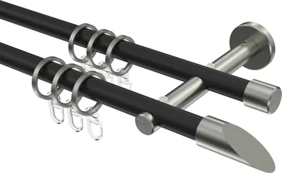 Produktbild von Interdeco Gardinenstange / Vorhangstange Schwarz / Edelstahl-Optik, Typ Medium Santoni (Schräge), 16 mm Ø 2-läufig, 100 cm