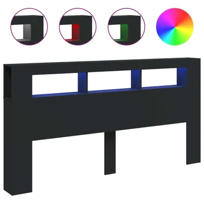 Image de vidaXL Tête de lit LED noire 200x18,5x103,5 cm Bois composite