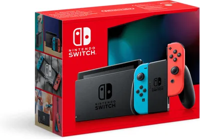 Produktbild von Nintendo Switch Konsole, mit verbesserter Akkuleistung, Farbe Neon-Rot/Neon-Blau