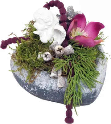 Produktbild von Grabgesteck Keramikherz mit Engel weiß Ø ca. 14 cm H ca. 13 cm