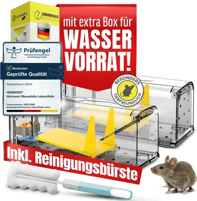 Produktbild von HEIMWERT Lebendfalle Maus Mausefalle 2erSet - mit Wasser Speicher + Köderbox + Ventilationsöffnungen - Mäuse Lebendfalle