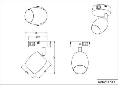 Immagine prodotto di Applique, nero, faretto orientabile, H 14 cm