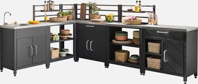Produktbild von sweeek - Outdoor-Küche mit 6 Elementen aus Stahl - Schwarz