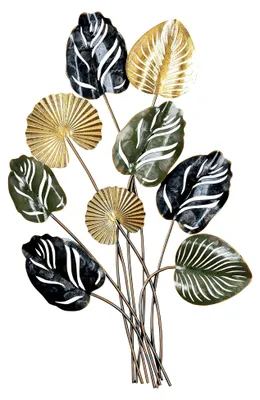 Produktbild von Metall Wandbild Monstera H86cm in Gold und Grün, 3D Wandkunst
