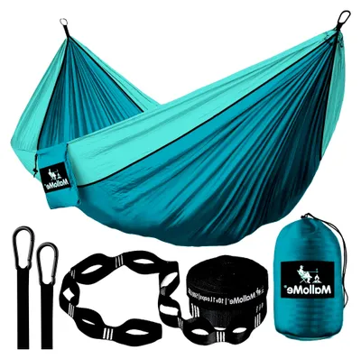 Produktbild von MalloMe Doppel Hängematte(300 x 200cm) Ultraleichte Reise Camping Hängematten für Outdoor 2 Personen Atmungsaktives Wasserdichtes Fallschirm-Nylon, inkl. Karabiners -Hammock für Camping, Reise, Garten