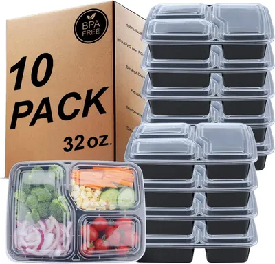 Produktbild von Lunchbox Behälter für die Zubereitung von Mahlzeiten mit 3 Fächern – Bento-Lunchboxen, BPA-freie wiederverwendbare Lebensmittelaufbewahrung mit luftdi