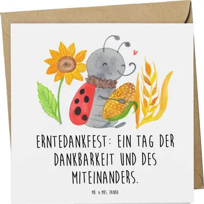Produktbild von Mr. & Mrs. Panda Klappkarte Erntedankfest Dank - Weiß - Geschenk, traditionelle Speisen, Grußkarte, Dankbarkeit, doppelkarte, Tradition, Thanksgiving Geschenke, Events