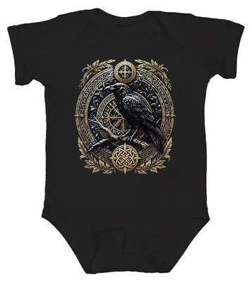 Obrázok produktu pre Viking, runy, Vegvisir, kompas, Odin, Valhalla, mytológia, detský body, čierna farba, veľkosť 0/3