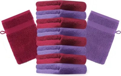 Produktbild von Betz 10 Stück Waschhandschuhe 16x21 cm PREMIUM 100% Baumwolle  Farbe: dunkelrot und lila