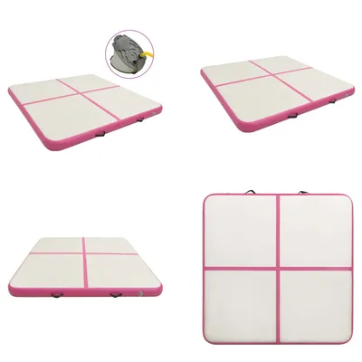 Image de vidaXL Tapis de gymnastique gonflable avec pompe 200 x 200 x 10 cm PVC rose - Tapis de gymnastique - Tapis de gymnastique - Tapis de yoga - Tapis de yoga