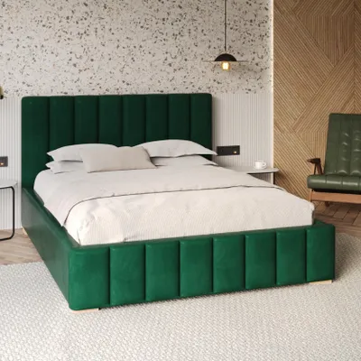 Produktbild von FDM Bett DENTON Trinity 180x200 cm Polsterbett mit Lattenrost aus Metall Bettkasten Stauraumbett Samt  dunkelgrün