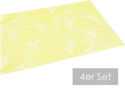 Produktbild von heimtexland ® Outdoor Platzdeckchen 4 Stück Platzset Tropical Garten Tischdeko abwaschbar wetterfest Garten Tischset 4-teilig Typ792 Gelb