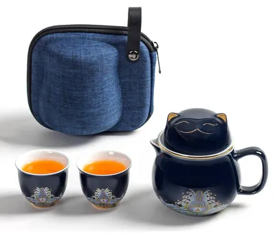 Produktbild von Teebecher mit Sieb und Deckel – Tragbares Set – 306 ml Keramiktasse – 2 Teetassen – Leicht zu reinigen – Für losen Tee – Teetasse