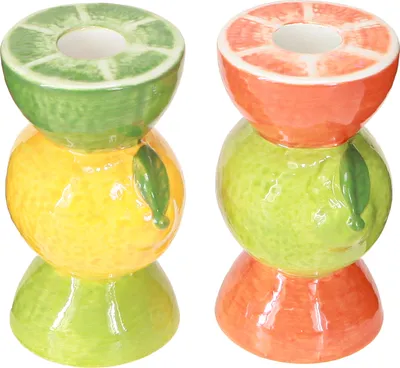 Produktbild von Sommerliche Limette-Zitrone Kerzenhalter Keramik 10,5cm 2er Set, 2 Stück