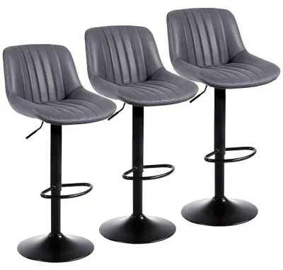 Immagine prodotto di Sgabello da bar - Sgabello per bar - Sgabello da cucina - Set di 3 sgabelli da bar - Regolabile - Girevole - Rivestito in ecopelle