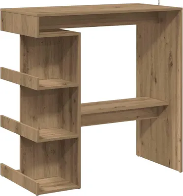 A bar table with shelving on a white background.
