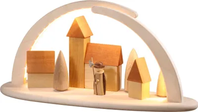 Produktbild von Seiffener Volkskunst Schwibbogen aus naturbelassenem Holz LED warmweiß 13x42x21cm, Ausführung:natur Nachtwächter