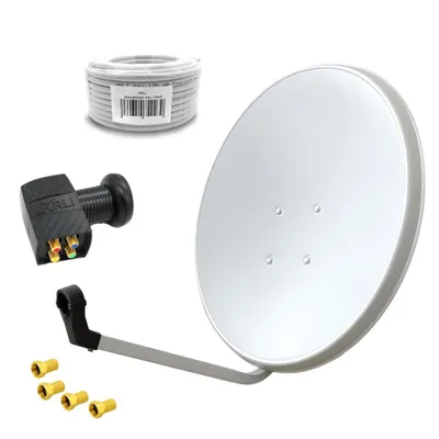Produktbild von ARLI 60 cm SAT Anlage Weiß mit Quad LNB 15 m Koaxialkabel und 4x F-Stecker vergoldet - 4 Teilnehmer