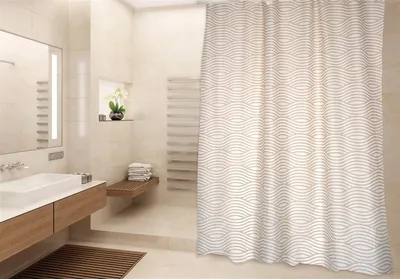 Immagine prodotto di Cotexsa by MSV Premium Tenda da doccia antimuffa - Antibatterica, lavabile, 100% impermeabile, con 12 anelli per tenda da doccia - Poliestere, "Wave" Beige 180x200 cm - Prodotto in Spagna
